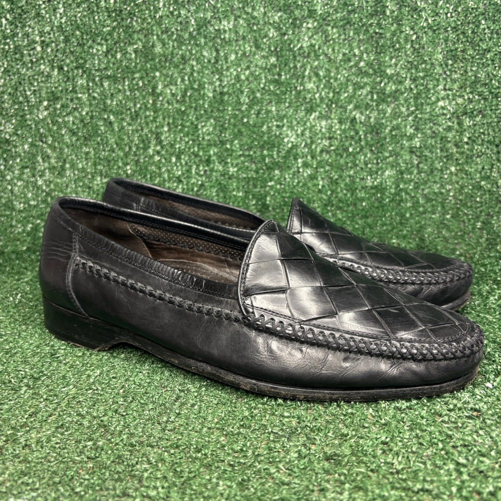 Bragano Cole Haan Woven Leather Loafers Classic Dress Shoes Black Mens Sz 10.5M